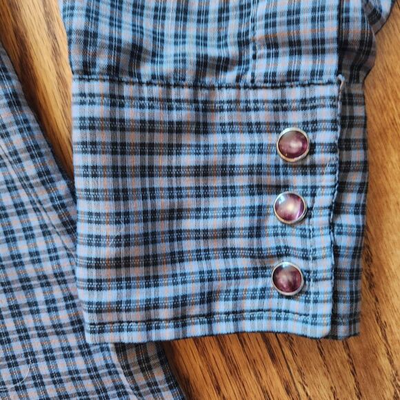 Wrangler Plaid Shirt Permanent Press Long Sleeve Tails Pearl Snap USA Large - Picture 4 of 11